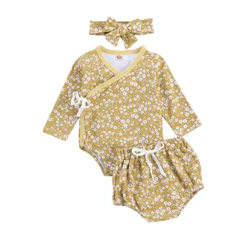 Copil Copil Fată Băiat de Primavara Toamna Haine Set 3pcs Maneca Lunga, Costume de Top Scurt Bentita Tinutele Casual Set 0-18 luni