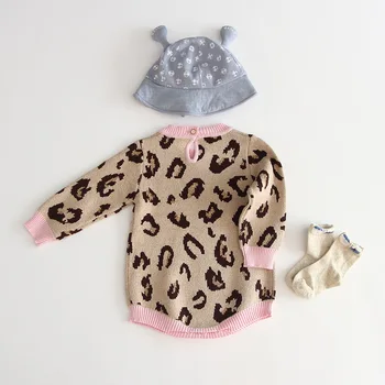 Copil de tricotat costume de dragoste leopard bumbac maneca lunga jacquard articole de îmbrăcăminte urca haine de Corp pentru bebelusi salopeta pentru fetita