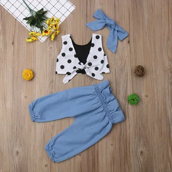 Copil drăguț Copii Baby Girl Vara Dot Vesta Topuri Pantaloni Lungi Bentita 3PCS Costume de Haine Sunsuit 1-6M