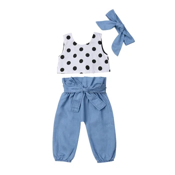 Copil drăguț Copii Baby Girl Vara Dot Vesta Topuri Pantaloni Lungi Bentita 3PCS Costume de Haine Sunsuit 1-6M