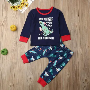 Copil Haine Băiat Copil Baby Boy Fata de Copil de Crăciun Dinozaur Topuri cu Maneci Lungi + Pantaloni Jambiere 2 buc Set Haine