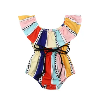 Copil Nou-Născut Fată Cu Dungi Romper Sunsuit Zburli Vară Frumoasă Fete Pentru Copii Haine Costume Salopetă Fără Mâneci