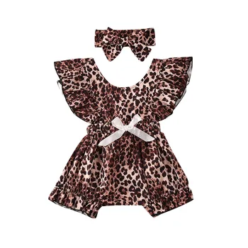 Copil nou-născut Fată de Vară Salopetă Leopard Print Short Sleeve Romper Salopeta Bentita Costum de Haine 6-24Months