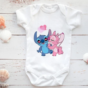 Copil nou-născut Fată Haine Disney Lilo & Stitch Desene animate de Imprimare cu Mânecă Scurtă Băiat Nou-născut Salopeta Copil ropa bebe coreean Vladan