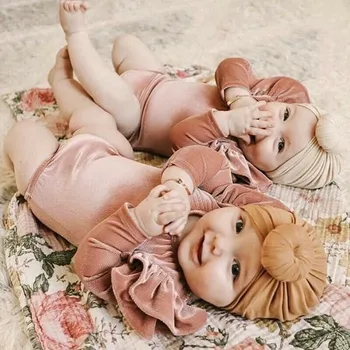 Copil Nou-Născut Fete Costume Drăguț Maneca Lunga Aur, Catifea Fete Pentru Copii Haine Solid Roz-O Singură Bucată Costume Fete Îmbrăcăminte 2019