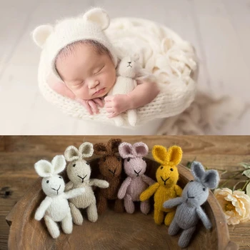 Copil Nou-Născut Fotografie Recuzită Drăguț Croșetat Tricotate Iepure Păpușă Jucărie Manual Sugari Foto Accesorii