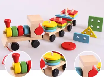 Copilul 25pcs Blocuri Trailer Jucarii din Lemn Tren Geometria Vehiculului/Culoare Congnitive Bloc Educativ pentru Copii Cadou de Ziua de nastere