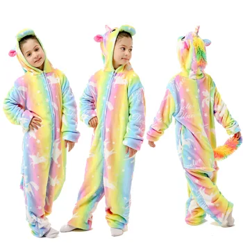 Copilul Baietel De Iarna Pentru Fete-O Singură Bucată De Flanel Unicorn Pijamale Copii Kigurumi Pijamas Scutece Pentru Copii 4 6 8 10 12 Ani