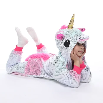 Copilul Baietel De Iarna Pentru Fete-O Singură Bucată De Flanel Unicorn Pijamale Copii Kigurumi Pijamas Scutece Pentru Copii 4 6 8 10 12 Ani