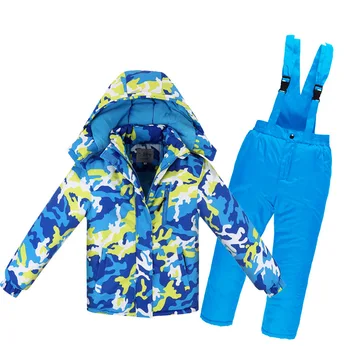 Copilul Costum de Schi Băieți Fete de Camuflaj, Waterproof, Windproof cu Gluga Zăpadă Pantaloni Sacou în aer liber pentru Copii Snowboard Sacou Costum Zăpadă