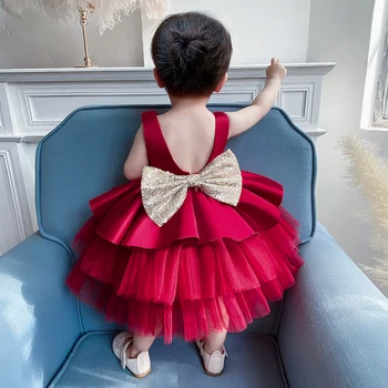 Copilul de Botez, de Craciun Sequin Bow Baby Girl Dress Copii 1 Petrecere Rochie de Mireasa Palatul de Seara Rochie de Printesa 3M-5T Y