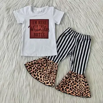 Copilul Fete Dungă clopotul de jos Leopard pantaloni maneci scurte Scrisori de imprimare de moda de tip boutique copii copilul gata pentru a livra seturi de îmbrăcăminte
