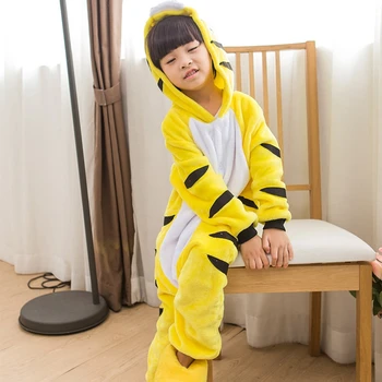 Copilul Kugurumi Trusou de Desene animate de Animale tigrului Galben Cosplay Costum de Flanel Pijama Una Bucată Fată Băiat Copil pijama Somn Costum
