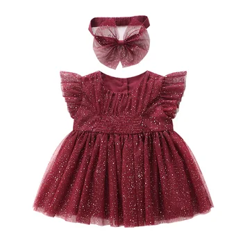 Copilul Lotus Red Dantela Baby Girl Dress Vestidos Copil De Crăciun Halat Bebe Fille Nou-Născut Petrecere Si Rochia De Mireasa