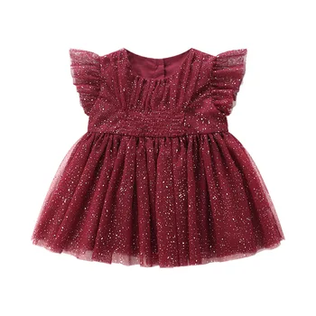 Copilul Lotus Red Dantela Baby Girl Dress Vestidos Copil De Crăciun Halat Bebe Fille Nou-Născut Petrecere Si Rochia De Mireasa