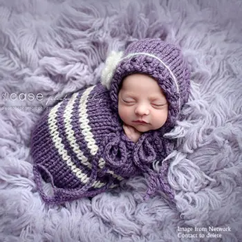 Copilul violete sac de dormit,Handmade baby sac de dormit cu pălărie pentru nou-fotografie elemente de recuzită