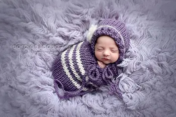 Copilul violete sac de dormit,Handmade baby sac de dormit cu pălărie pentru nou-fotografie elemente de recuzită