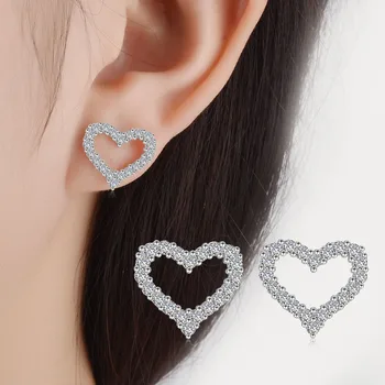 Coreea Cercei S925 Argint Inima Bling Zirconia Cercei Stud pentru Femei Bijuterii Fine 2020 Nou