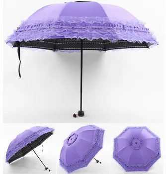 Coreea de Mici Proaspete Umbrele de Ploaie Umbrelă Femeie Pliere Femeie Printesa de protecție Solară Dantelă Umbrelă de Soare Protectie UV Zeita