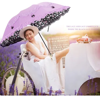 Coreea de Mici Proaspete Umbrele de Ploaie Umbrelă Femeie Pliere Femeie Printesa de protecție Solară Dantelă Umbrelă de Soare Protectie UV Zeita