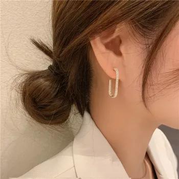 Coreea de Vânzare Fierbinte Moda Bijuterii Simplu Cupru Încrustat Zircon aur hoop Cercei Tip C pentru Femei de zi cu Zi Cercei