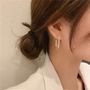 Coreea de Vânzare Fierbinte Moda Bijuterii Simplu Cupru Încrustat Zircon aur hoop Cercei Tip C pentru Femei de zi cu Zi Cercei