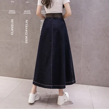 Coreea Moda Buton Lung pentru Femei Fusta Cu Centura Toamna anului 2020 O-Linie Pieptul Singur Buzunare Slim Denim Fusta Streetwear Fund