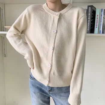 Coreea Tricot Single-breasted Cardigan pulover Femei 2020 Toamna cu Maneca Lunga O-gât Topuri de Moda Casual Solidă Cardigan Feminin