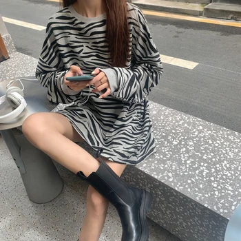Coreean Toamna Noua Moda T-Shirt Vintage Model Zebra Complet Maneca Topuri Leneș Stil Harajuku Vrac Femeie Casual T-Shirt