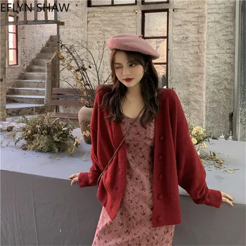 Coreeană 2 Seturi De Piese Pentru Femei Costume 2020 Primăvară Chic Costum Sudoare Pulover Cardigan&Curea De Alunecare Seturi De Rochie Florale Imprimate Fusta Seturi