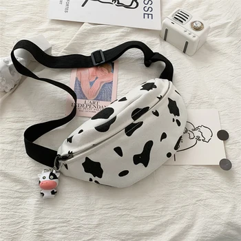 Coreeană 2020 Lapte de Vaca de Imprimare Femei Panza Crossbody Sac de curea Japonez Harajuku Fata Drăguț Saci Piept Curea Talie de sex Feminin Fanny Pack
