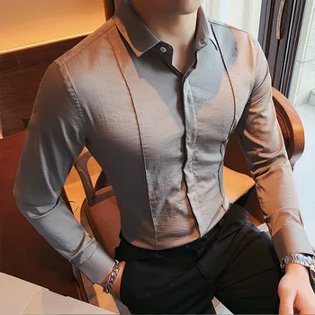 Coreeană Camasi pentru Barbati Slim All-meci Culoare Solidă Maneca Lunga Camasa Business Casual Men ' s Cămașă Rochie Sociale Streetwear Bluza