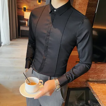 Coreeană Camasi pentru Barbati Slim All-meci Culoare Solidă Maneca Lunga Camasa Business Casual Men ' s Cămașă Rochie Sociale Streetwear Bluza
