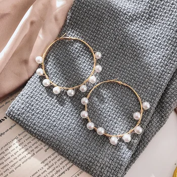Coreeană de moda trendy mare cerc cercei retro temperament cu C-în formă de cercei cu perle semi-circular pearl cercei