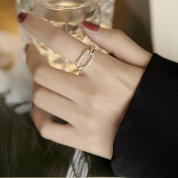 Coreeană fierbinte de vânzare bijuterii de moda cupru rafinat zircon incrustate simplu pătrat gol inel elegant de femei de zi cu zi de deschidere inel