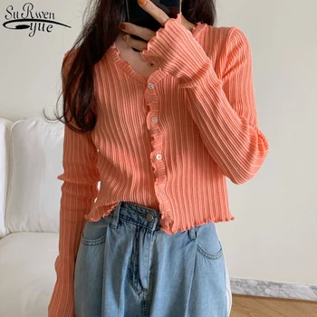 Coreeană Haine de Bumbac Dulce Subțire Cardigane Femei Bluza Femei 2021 Toamna Slim Long Sleeve V-neck Haine de Iarna Femei 10554