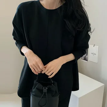 Coreeană Japoneză Tricou Alb Femei 2020 Moda Casual De Primavara Cu Maneci Lungi O De Gât Tricou Vrac Top Elegant Ropa Mujer Tricouri