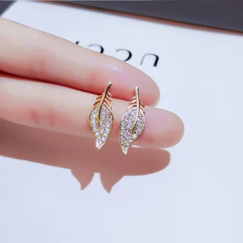 Coreeană Simplu Temperament Plin De Diamant Frunze Cercei Argint 925 Cercei Femei Sălbatice Cercei Doamnelor Bijuterii Stras Cercei