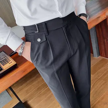 Coreeană Stil Trendy Toamna Versatil Pantaloni Rochie Gri Pantaloni Slim Fit Office Pantaloni Barbati Toamna Barbati Business Casual Pantaloni