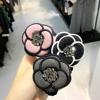 Coreeană Tesatura Flori Camellia Imitație Pearl Elastic Din Cauciuc Benzile De Păr Fata De Femei De Moda Coada De Cal Suport Accesorii De Par