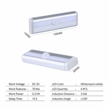 Corp de Iluminat cu LED Cu Senzor de Mișcare 6 Led-uri Lumini de Noapte Baterie AAA Alimentat Wireless PIR Lampa Pentru Bucatarie Dulap Dulap de Iluminat