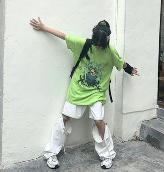 Costum de vara pentru femeie student coreean liber graffiti desene animate imprimate T-shirt și detasabila cu fermoar pantaloni casual set de două piese