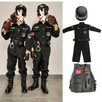 Costum polițist Copii Băieți Fete Speciale Uniformă de Poliție de Halloween Cosplay, Costume pentru Copii de Ziua Armata SWAT Performanță