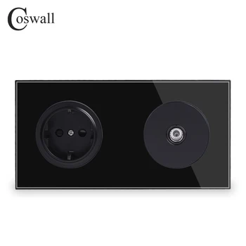 Coswall Cristal Temperat Sticlă Pură Panou UE Priză Standard de Perete + Feminin TV Conector 172*86mm Seria R11