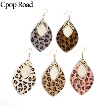 Cpop Frunze din Piele Cercei pentru Femei Leopard de Imprimare Toamna Iarna Stil Legăna Cercei de cristal Multicolor Gol Accesorii Metalice