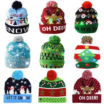 Craciun Cald Tricotate Pălărie Cu LED-uri de Lumină de Crăciun Cadouri de Anul Nou Craciun Fericit Mos craciun Elan Pălării, Decoratiuni pentru Petrecere de Crăciun