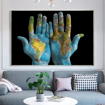 Creative Hartă a Lumii pe Mâini Pictura Panza Printuri si Postere Cuadros de Arta de Perete de Imagine pentru Camera de zi de Decorare Acasă Neînrămate