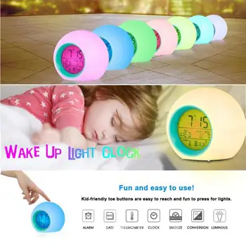 Creative Rotunde Colorate Ceas Deșteptător Calendar Perpetuu Sferic Lumina de Noapte Noptiera Copii Acasă Ceas Deșteptător