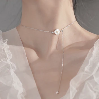 Creative Shell Mici Daisy Ciucure Lung Colier Argint 925 Clavicula Lanț Reglabil Pandantive Coliere Pentru Femei Partid Bijuterii