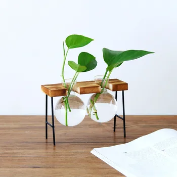 Creative Sticlă Vaza Hidroponice De Plante Vaza Transparenta Cadru De Lemn Magazin De Cafea Cameră Decor Masă De Birou Decor Vaza